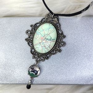 Pendant Necklace Retro Paris Map Scottie Dog Black Grey Travel Eclectic Unique